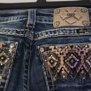 Miss Me Women's Blue Jeans with Gold and Silver Embellishments